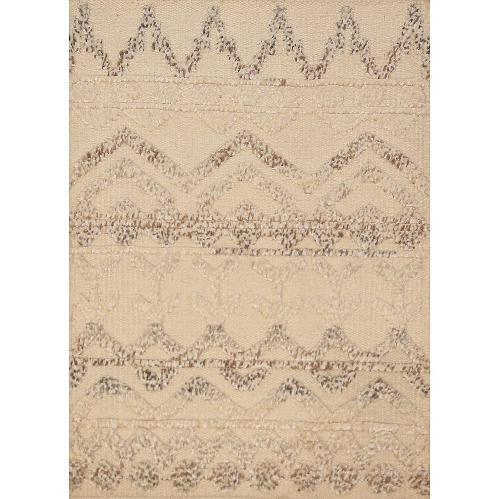 Chevron Style Moroccan Indian Accent Rug Handmade Beige Wool Carpet - 2'0"x 3'0"