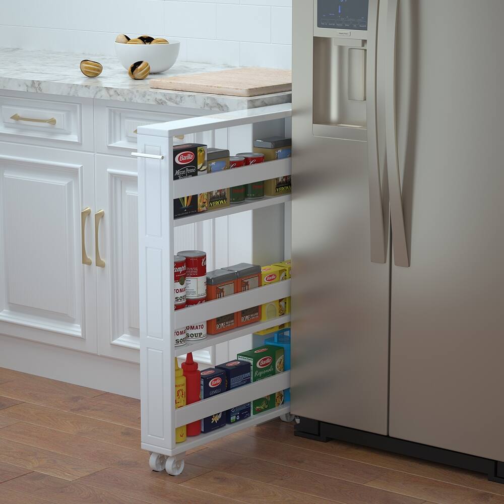 MUSEHOMEINC Compact Space Kitchen Pantry,4-Tier Kitchen Removable Storage Cart, Slim Slide Out Rolling Pantry Shelf