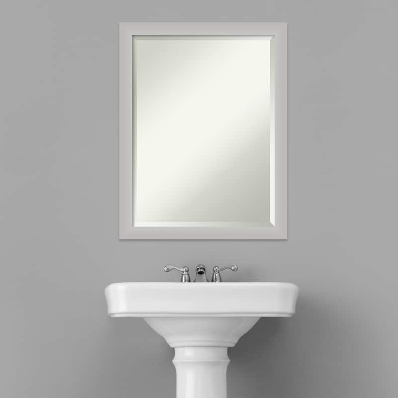 Beveled Wood Bathroom Wall Mirror - Low Luster Silver Frame - Low Luster Silver