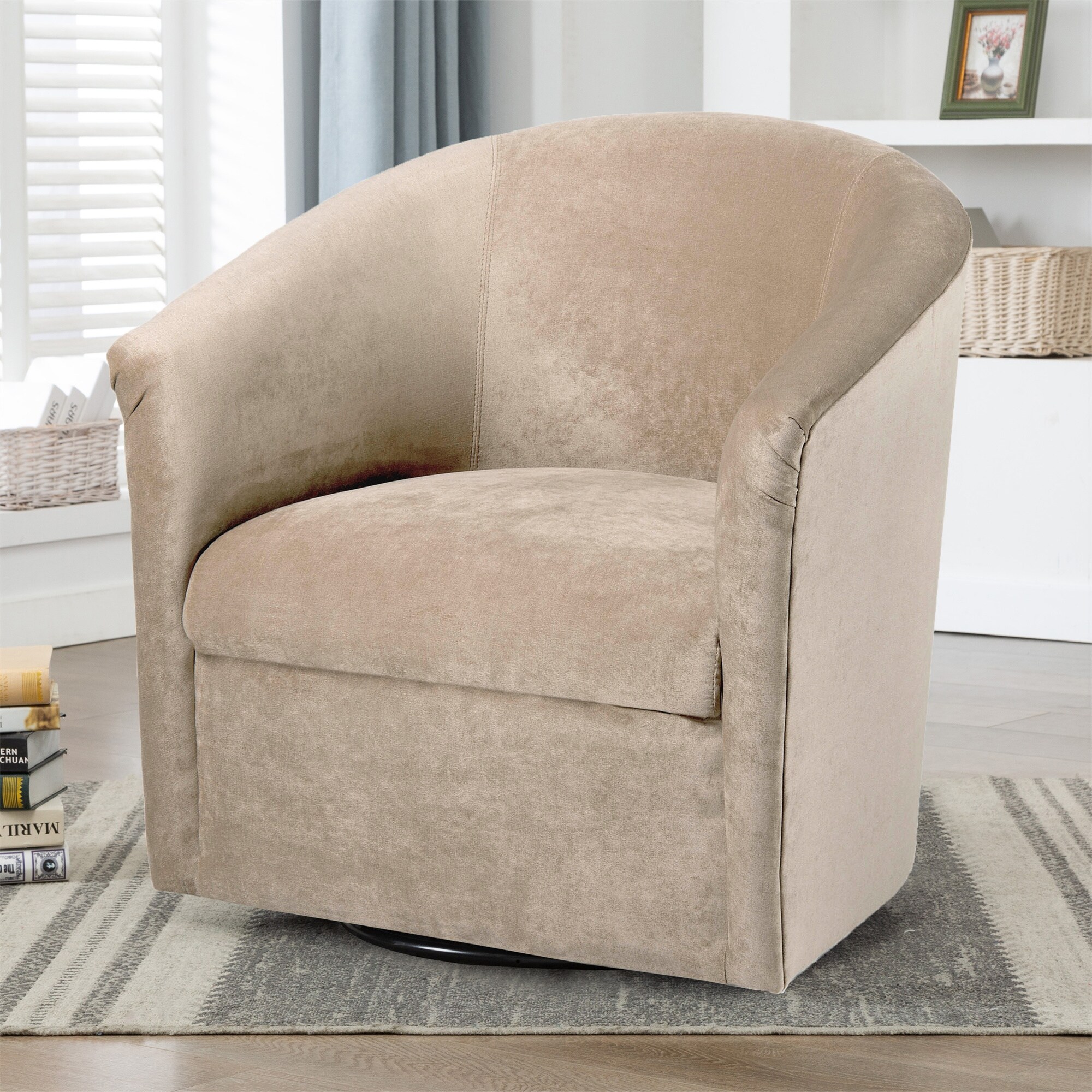 Microfiber Upholstered Swivel Chair W Hardwood Frame Swivel Base