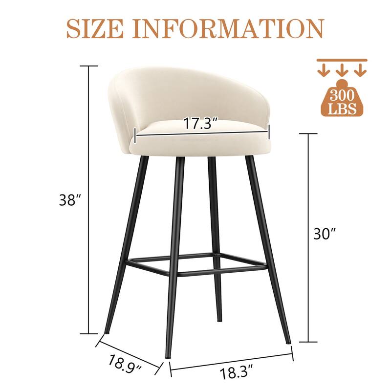 Upholstered Counter & Bar Stools With Metal Frame, Bar Chairs for Kitchen lsland with back and footrest