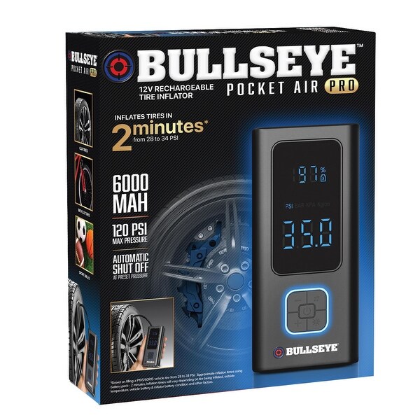 Bullseye Pocket Air Pro 12V Rechargeable Tire Inflator with LED