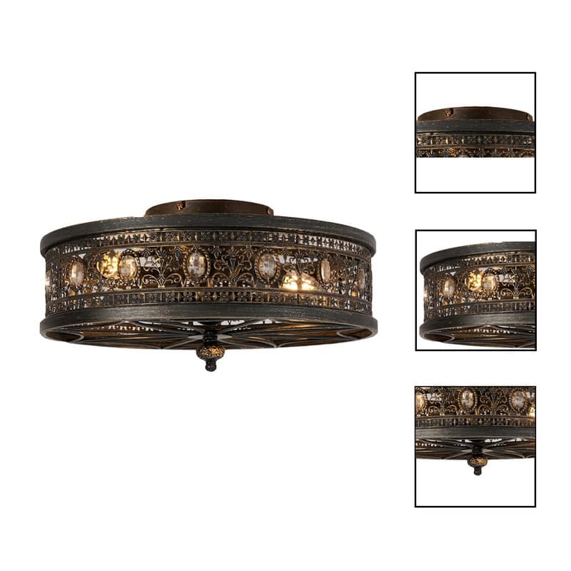 ‎Vintage bulbs light black gold ceiling fan and light metal, Crystal bedroom ceiling light - N/A