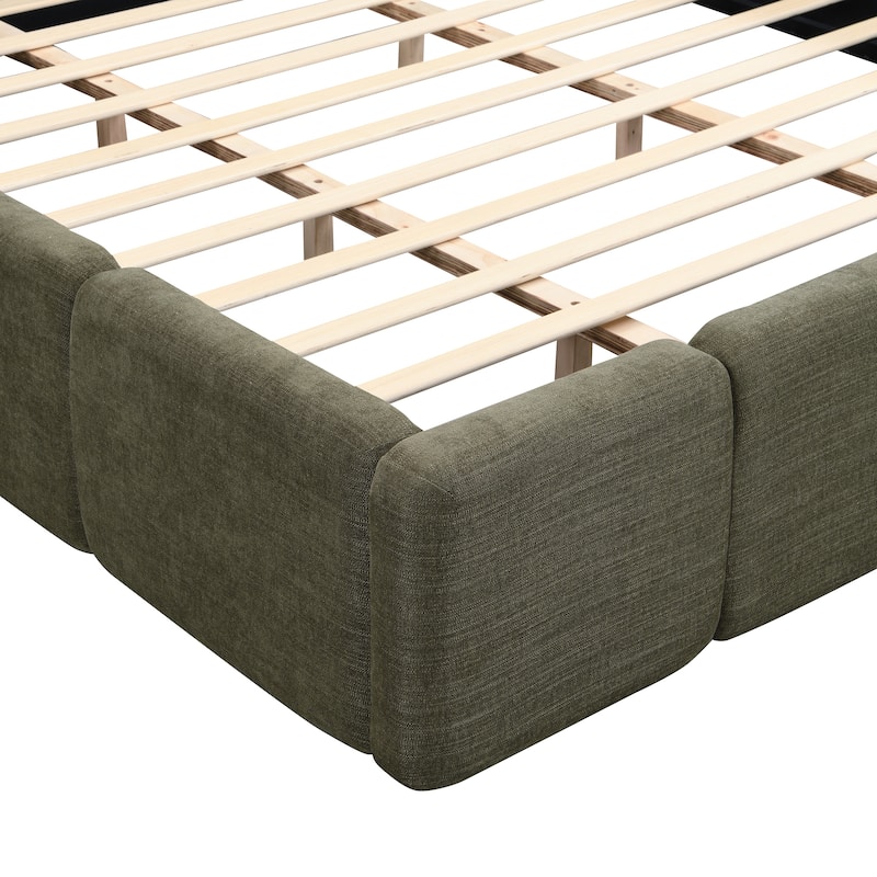 Modern Upholstered Bed Frame Block Style Grounded Bed with Thick Headboard, Lowprofile Wingback Bed Floor Bed Platform Bed Frame
