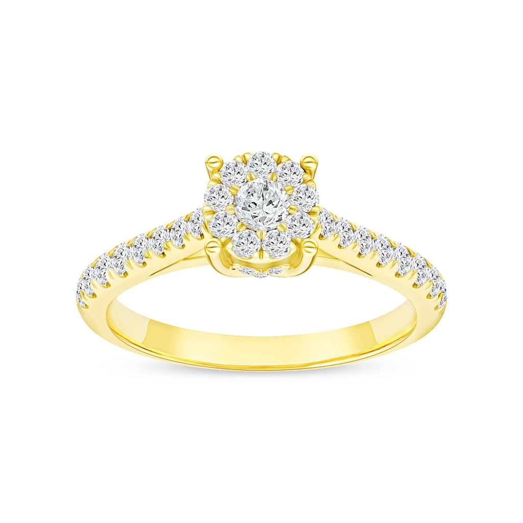 1/2ct TDW Diamond Cluster Engagement Ring in 10K Yellow Gold for Women