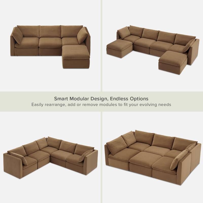 Mopio Macy Modular Sectional Sofa, Modern Couch with Ottoman Chaise Brown