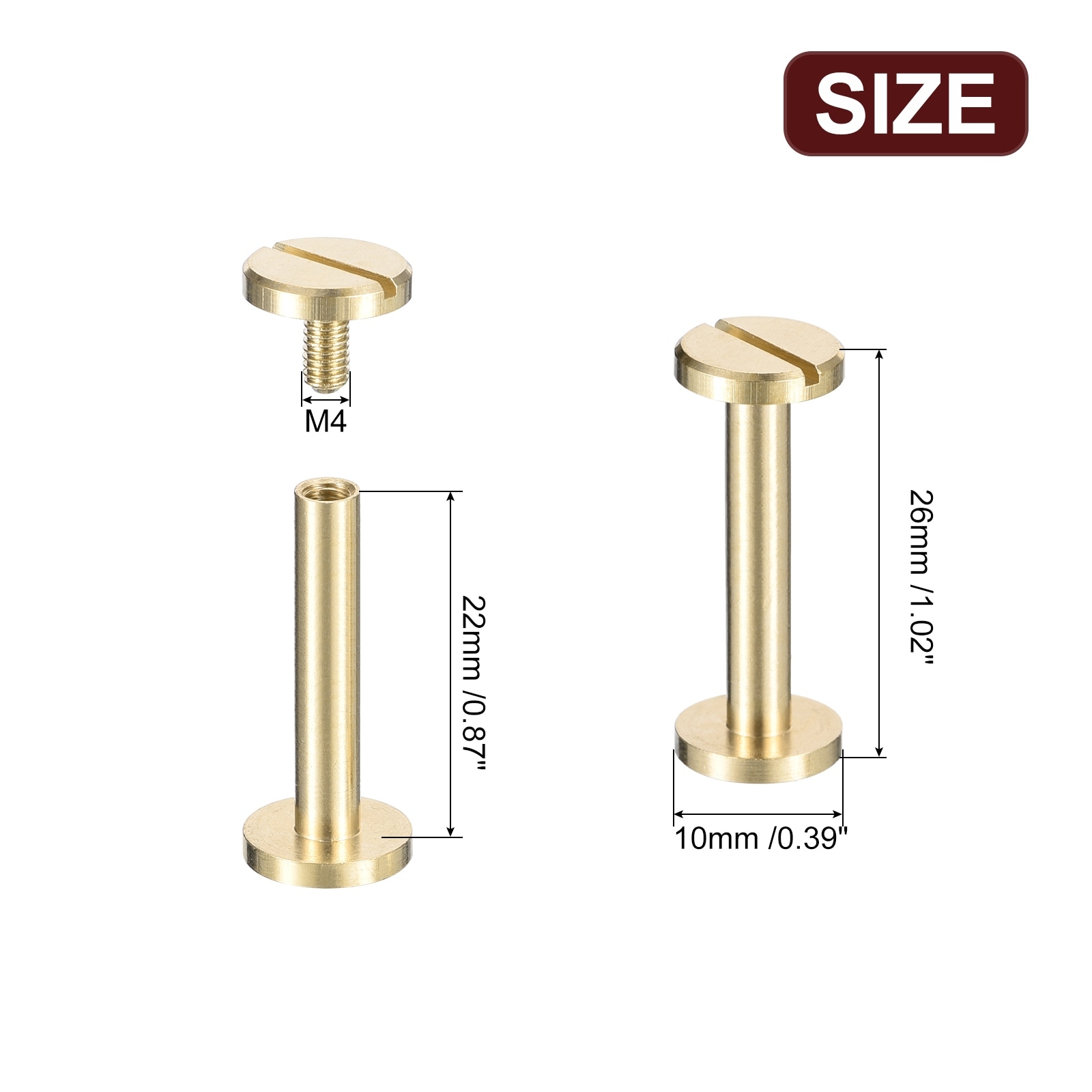 Brass Chicago Screws, Flat Head Screw Back Binding Post Nail Stud Rivets for DIY Leather Craft Belt