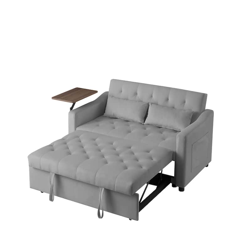 Velvet Pull Out Loveseat Sofa Convertible Sleeper Love Seat Bed w2 Pillow & 2 Pillows, Futon Sofa with 360掳 Swivel Shelves