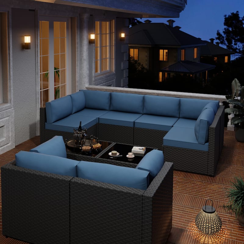 10-Piece Sectional Seating Group with Cushion, Wicker Sectional Sofa