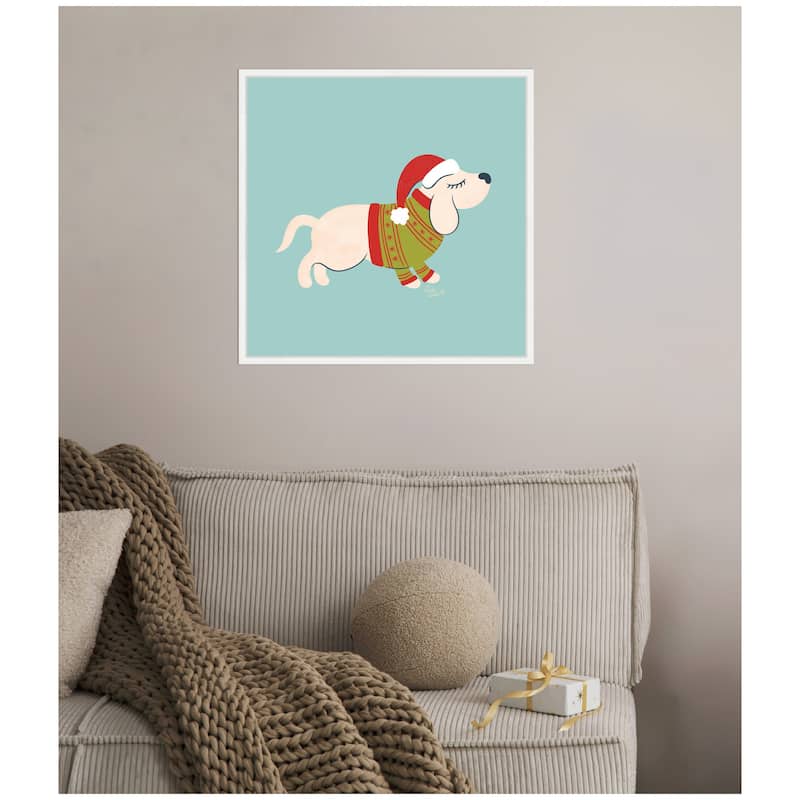 Kate and Laurel Framed Canvas Cute Christmas Beagle by Carrie Cantwell