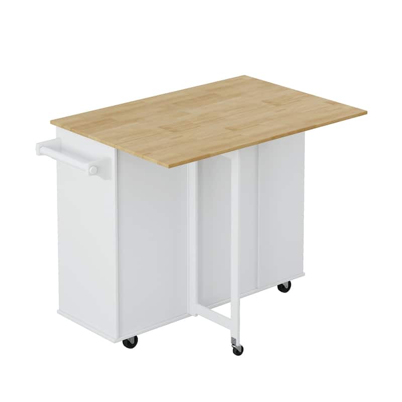 Multi-Functional Kitchen Island Cart with 2 Door Cabinet and Wine Rack - N/A