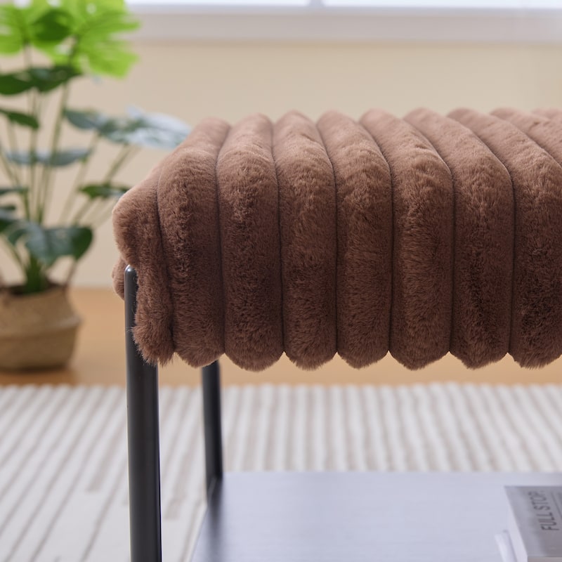 30.7"Wide Upholstered Ottoman Coffee Table Foot Rest With Metal Legs,Footstool With Wooden Open Storage Shelf,Faux Fur