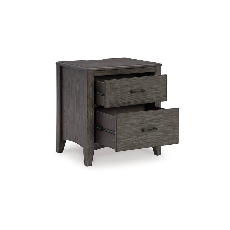 Illian Nightstand, 2 Drawers, Bar Handles, Gray Brown Solid Hardwood