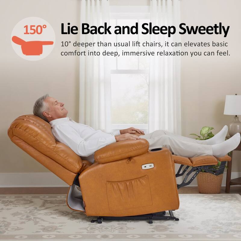 Power Lift Recliner Chair for Elderly, Massage and Heat, Faux Leather & Fabric