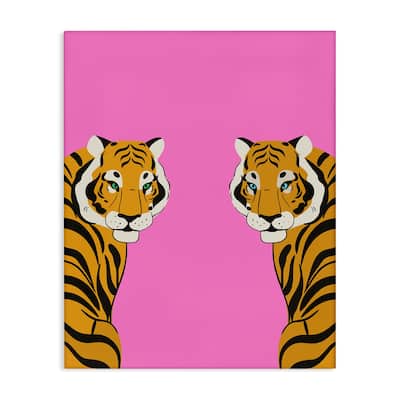 Stupell Bold Mirrored Tigers on Pink Canvas Wall Art Design By House of Lulu