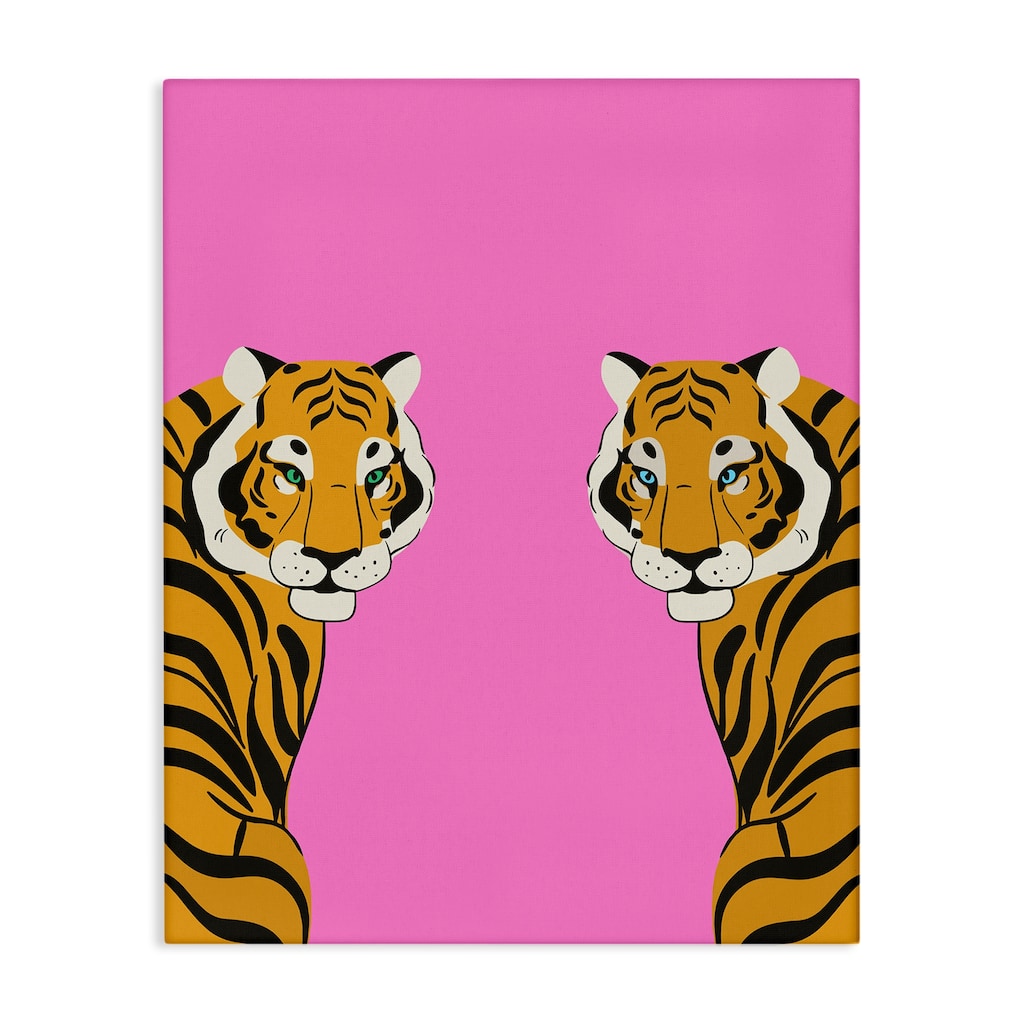 Stupell Bold Mirrored Tigers on Pink Canvas Wall Art Design By House of Lulu