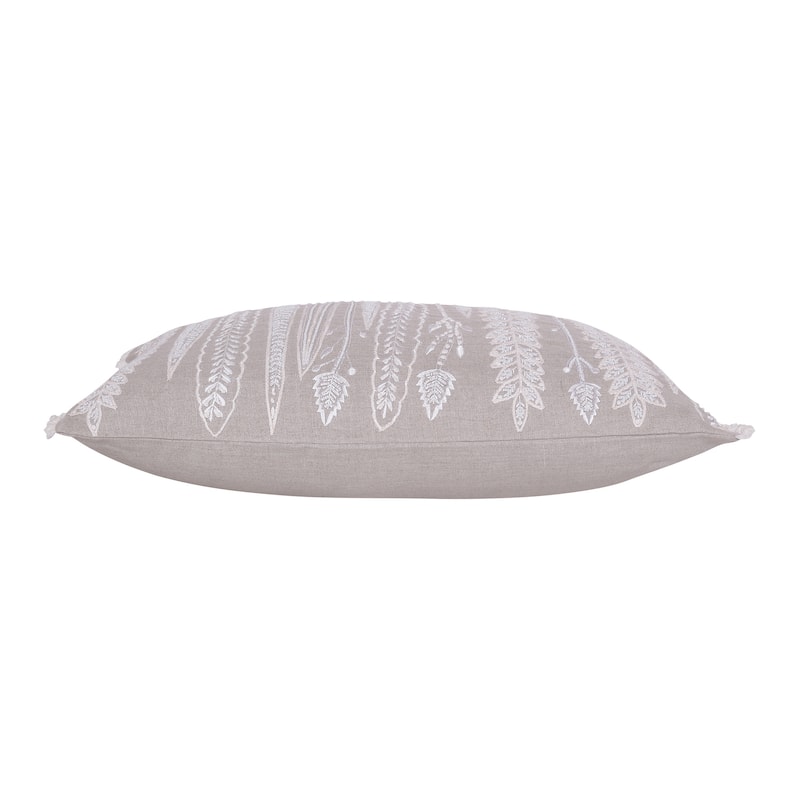 Sevita Hand-Woven Natural/Cream Floral Linen Throw Pillow, 16" x 24"