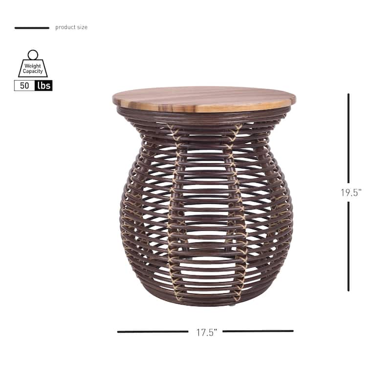 NPD Furniture Quito Rattan Side/ End Table with Wood Top