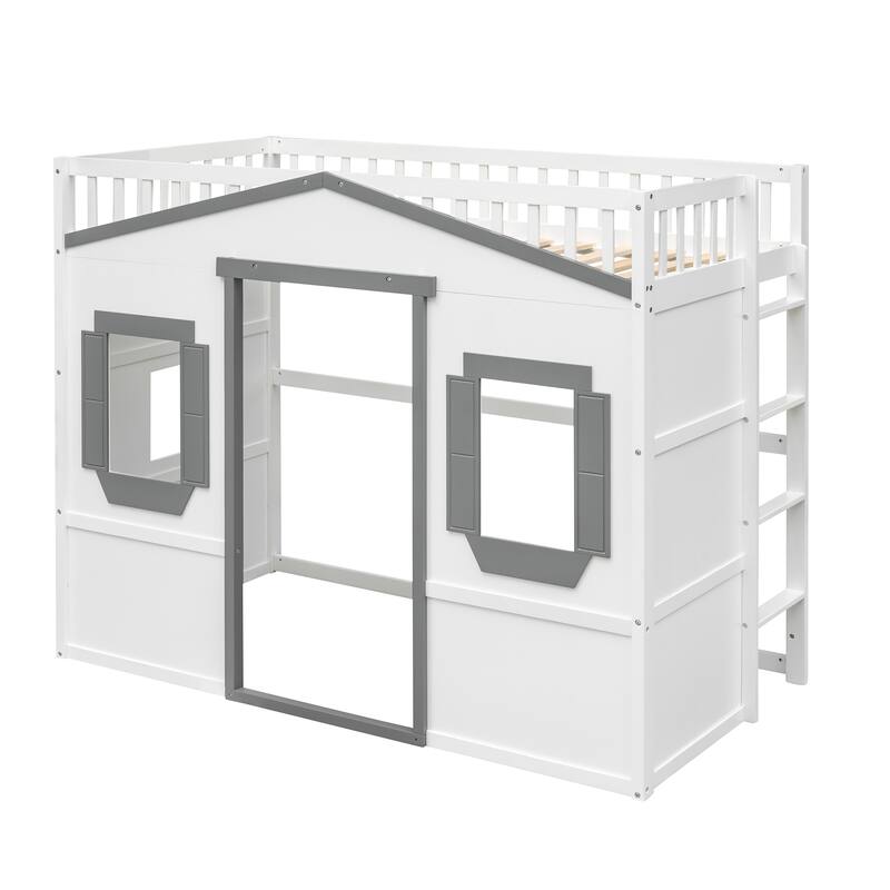 Elegant Pine Wood Twin Size Loft Bed, Ladder, Solid Construction