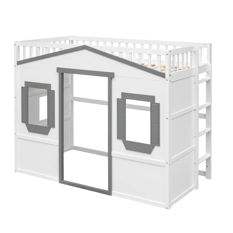 Solid Wood House Loft Bed With Ladder for Kids, Boys and Girls, Bedroom