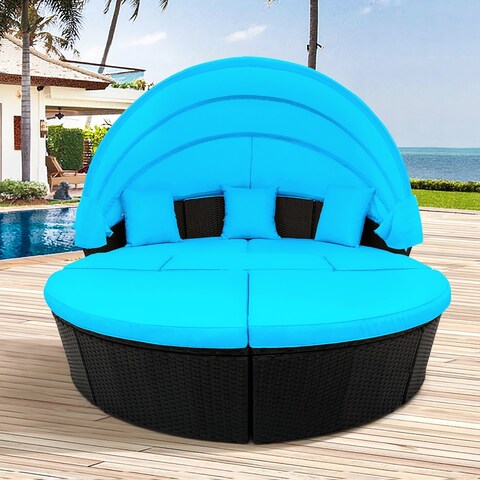 Outdoor Rattan Daybed Sunbed with Retractable Canopy