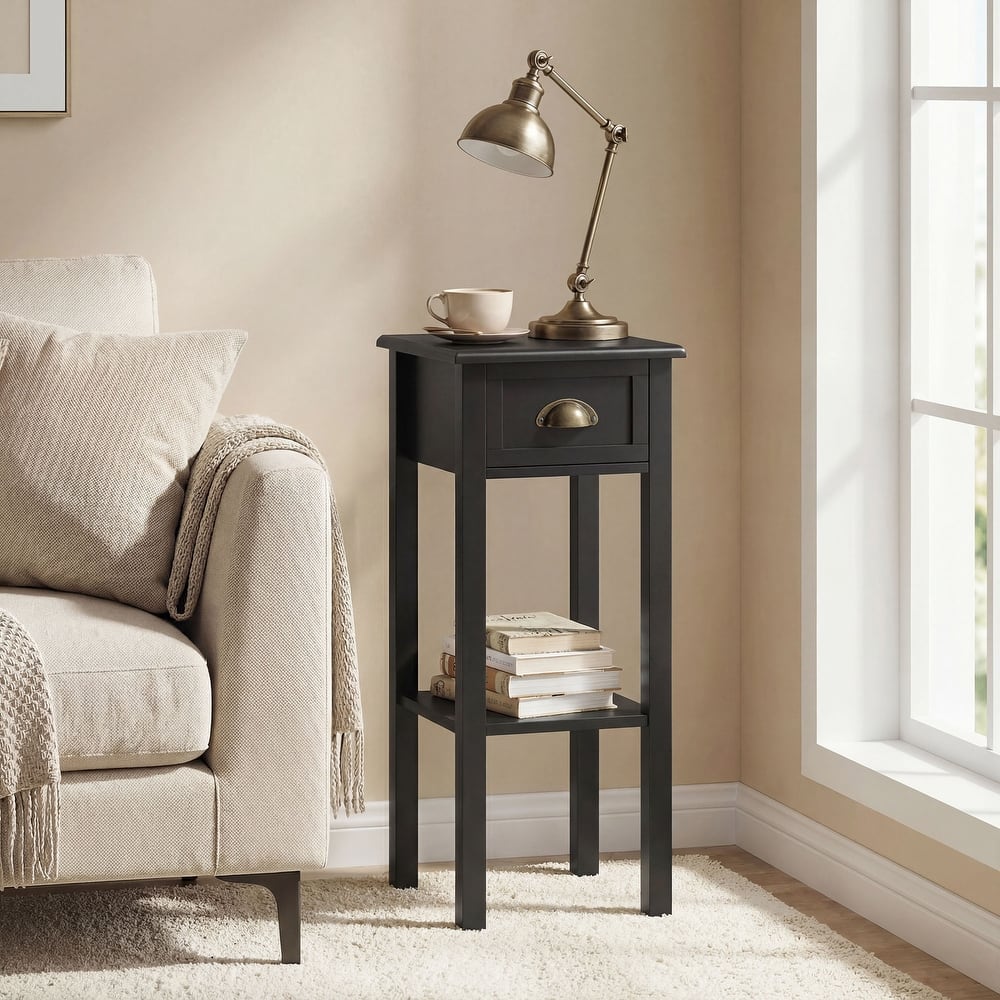 HOMCOM 2-Tier Night Stand with Drawer, Narrow End Table with Bottom Shelf, for Living Room or Bedroom