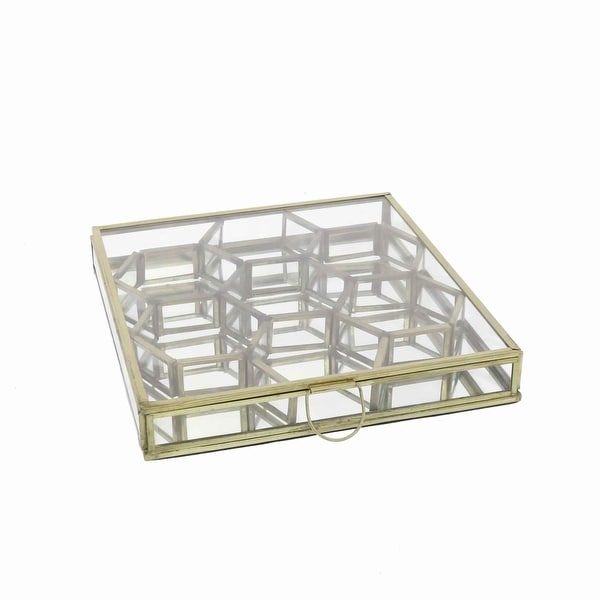 Modern Designed Honeycomb Box with Separate Compartments, Gold and Clear. Opens flyout.
