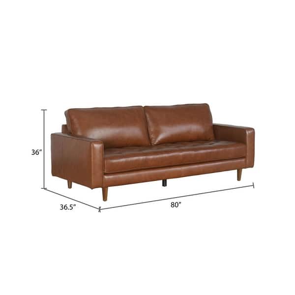 dimension image slide 2 of 3, Abbyson Holloway Mid Century Top-grain Leather Sofa