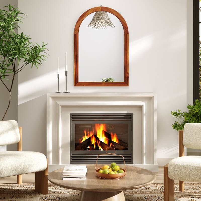 Gymax 24'' x 35'' Rustic Wall Mounted Decorative Mirror w/Solid Acacia