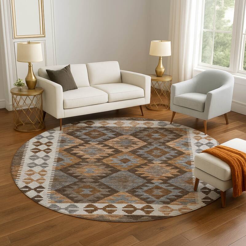 Premium Washable Super Soft Traditional Global Mayfield Rug - Copper - 8' x 8'
