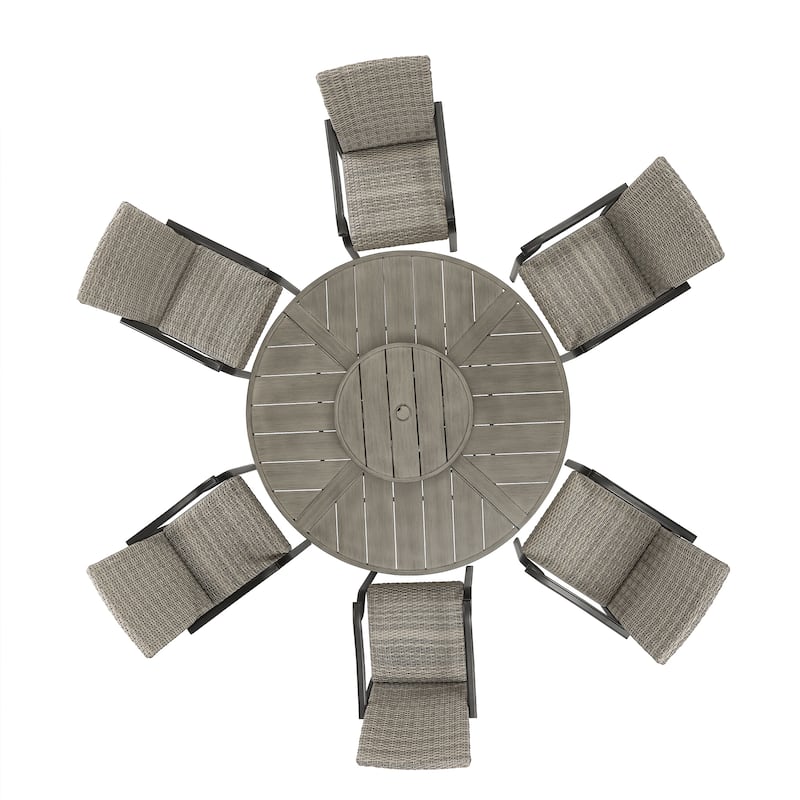 Patio Aluminum Round 59.5" Dining Table Set With Removable Lazy Susan