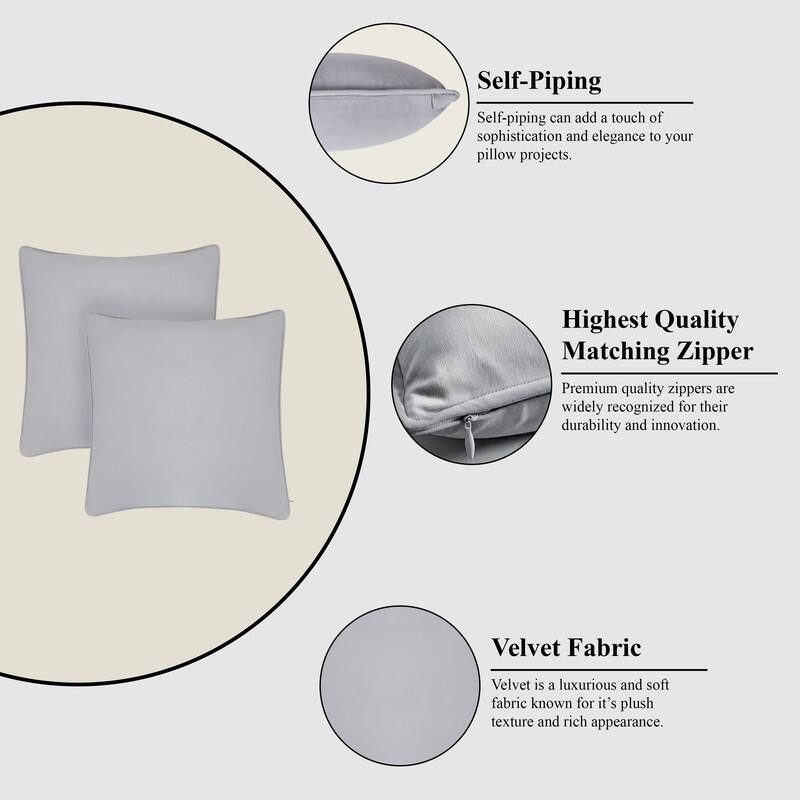 A1HC Set of 2 Luxurious Fine Soft Velvet Throw Pillow Covers Only, For Sofas, Beds, Vibrant Colors and Hidden Zipper