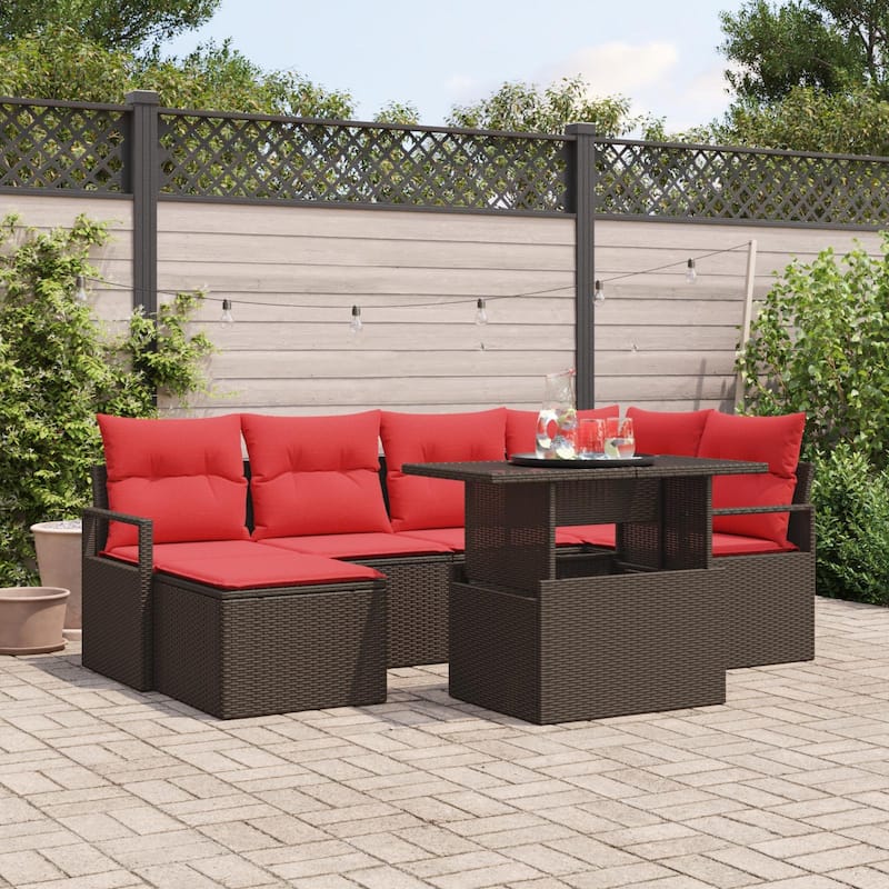 vidaXL 7 Piece Garden Sofa Set with Cushions - 91.3×48×27.2 - Brown