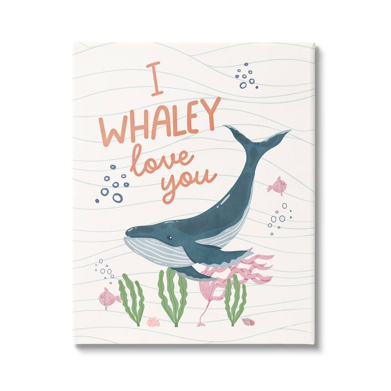 Stupell Whaley Love You Typography Quirky Ocean Whale Canvas Wall Art - 30 x 40