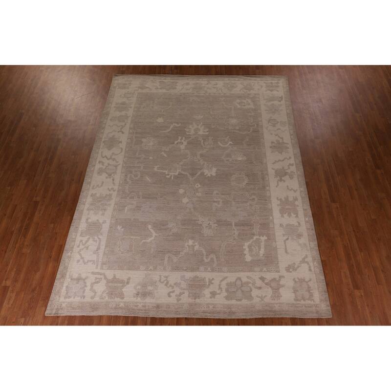 Vegetable Dye Oushak Turkish Area Rug Floral Handmade Wool Carpet - 9'1" x 11'11"