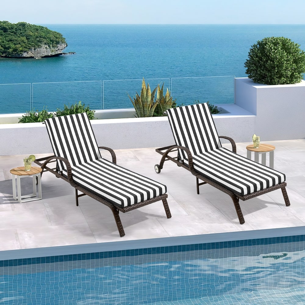 Outdoor Patio Lounge Chair Cushion - Waterproof, UV-Resistant, Striped Design with Removable Cover, Adjustable Straps