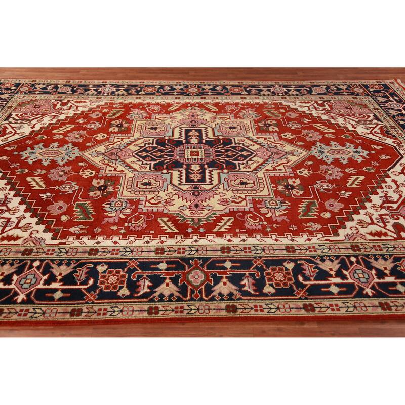 Geometric Heriz Serapi Indian Area Rug Handmade Wool Carpet - 8'9" x 11'7"
