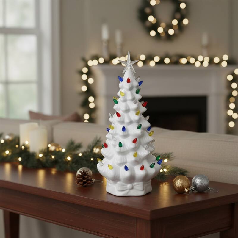 LED Lighted Retro Style Tree with Star Topper Christmas Figurine - 5.25" - Multi-color Lights