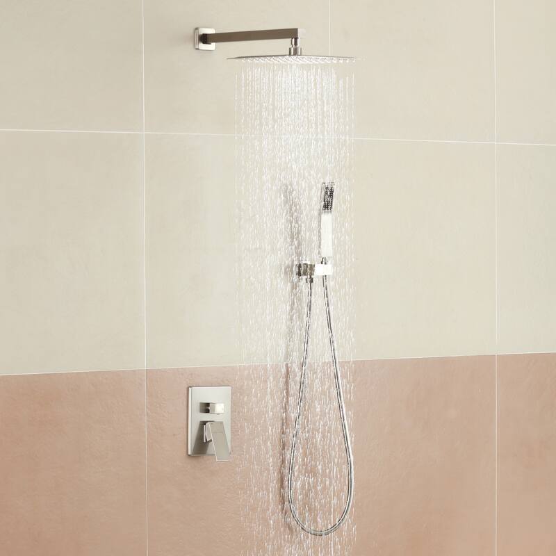 2.5 GPM 10 in. Wall Mount Dual Shower Heads with Pressure Balance Valve - Brushed Nickel