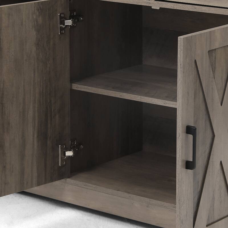 Barn Door Buffets Storage Cabinet Sideboards with 3 Drawers