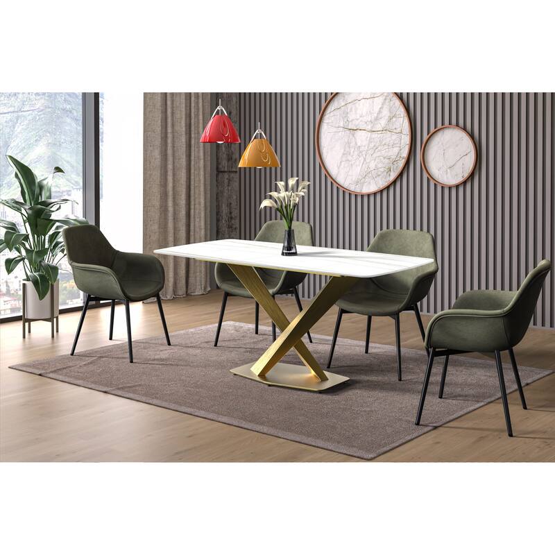 Voren Dining Table with Rectangular Top and Stainless Steel Base