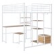 preview thumbnail 17 of 18, Full Size Loft Bed with Desk & Stool, Metal Loft Bed with Open-Style Wardrobe, Shelves and Cabinet