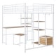preview thumbnail 17 of 18, White Full Size Metal Wood Loft Bed with Desk and Stool, Open-Style Wardrobe, Shelves and Cabinet