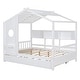preview thumbnail 13 of 34, Playhouse Design Full Size House Wooden Bed with Trundle, Modern Design for Kids with Storage Shlef-White