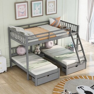 Nestfair Full Over Twin and Twin Bunk Bed with Drawers and Guardrails ...