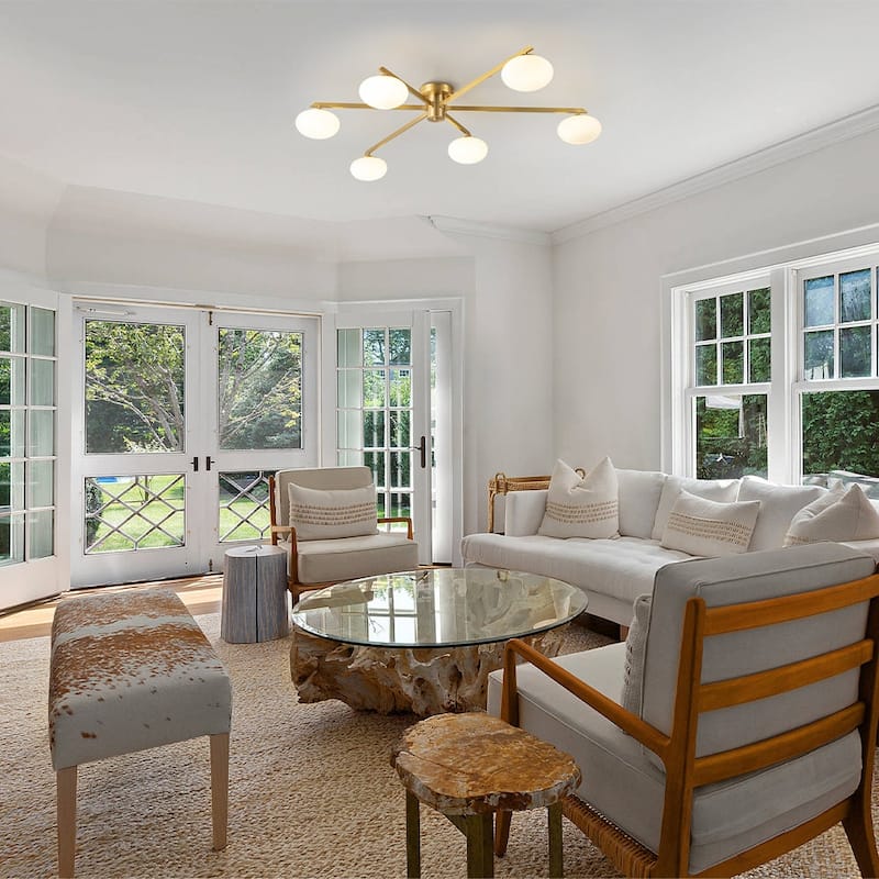Mid-century Modern Oval Glass Accents Semi-flush Mount