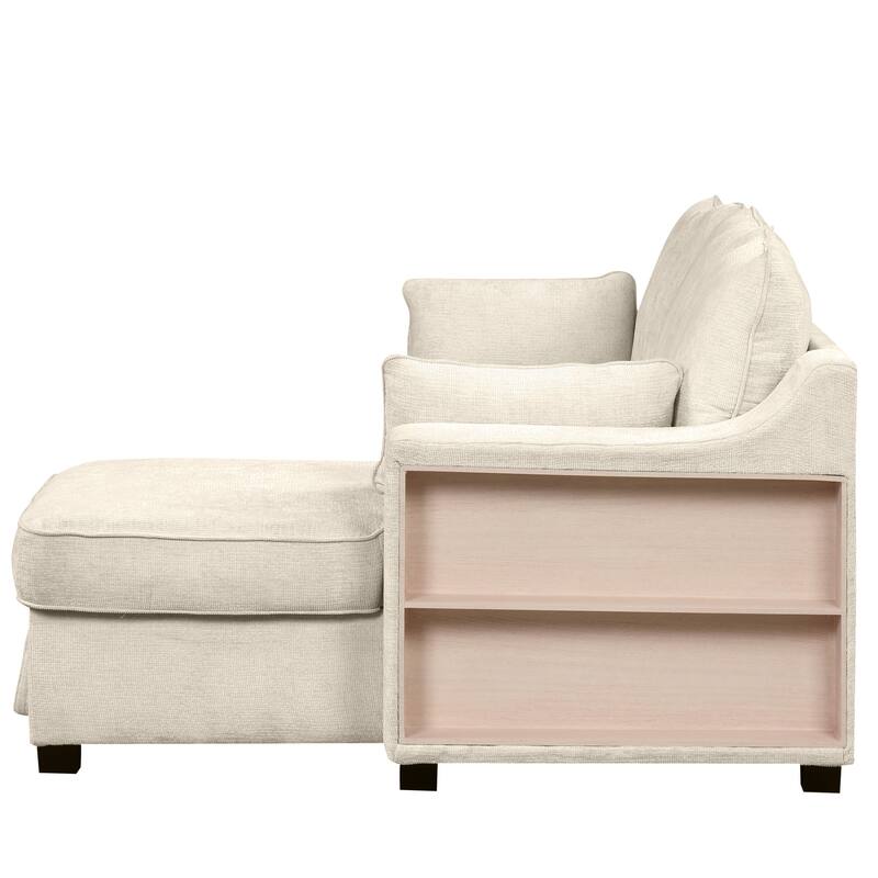 Convertible L-Shaped Sofa Bed with Storage Chaise, USB Charging & Shelves