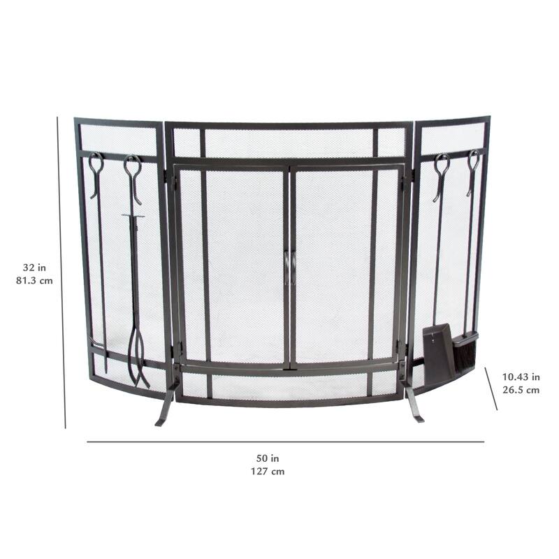 Pleasant Hearth Curved Fireplace Screen with Tools