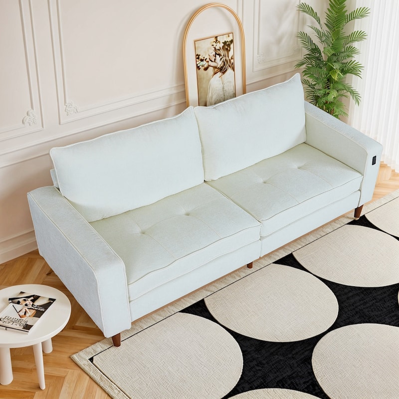 Modern 82 in. Square Arm Chenille Upholstered Rectangle Loveseat Sofa with USB Ports