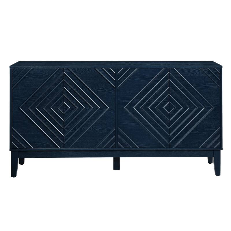 60.5" Farmhouse Fluted Sideboard – Mid-Century Modern TV Stand with Geometric Design & Adjustable Shelves for Living Room.